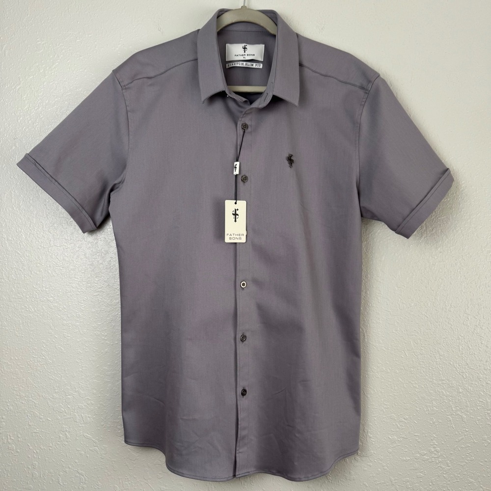 Father Sons gray Stretch Slim Fit Short Sleeve Button Down Shirt XL
